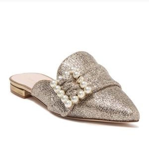 KATE SPADE "Broadway" Metallic Pearl Point Mules